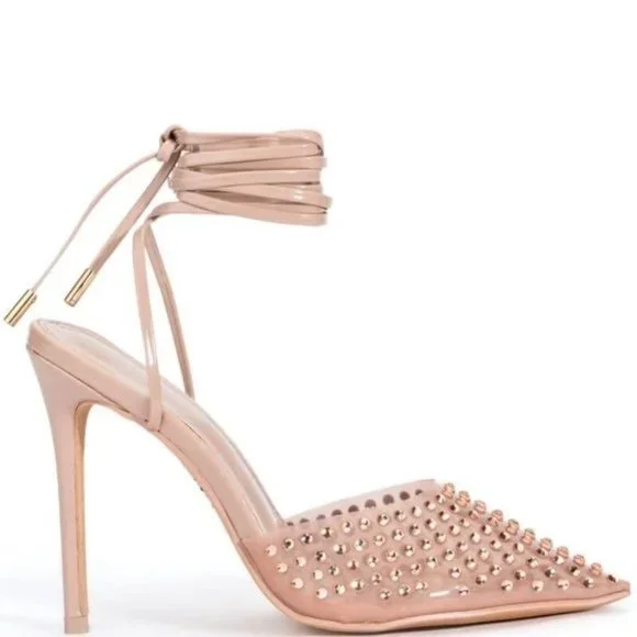 Callie Nude Rhinestone Sling Bling: PVC Stiletto Pumps 8 / 8.5 - Picture 5 of 5